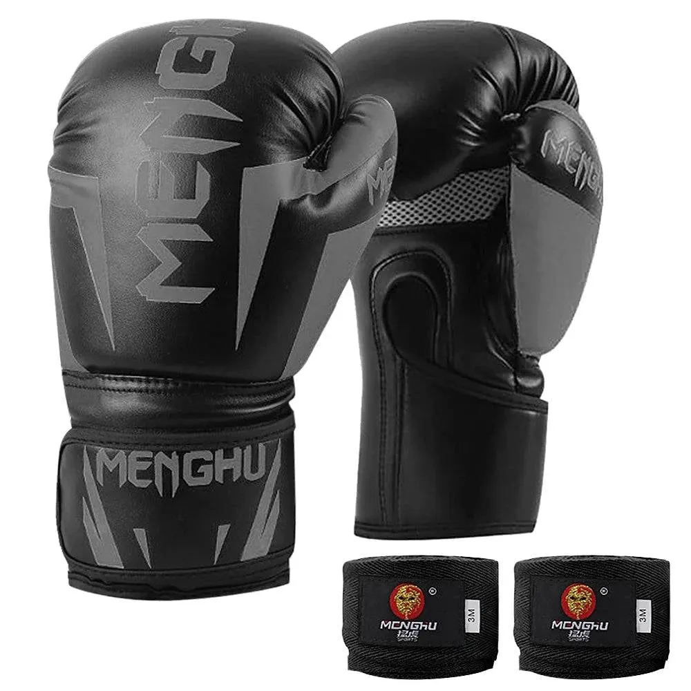 1 Pair Boxing Gloves with Wrist Support Straps Muay Thai MMA Punching Training Bag Gloves Handwraps Kick Boxing Sports Mittens