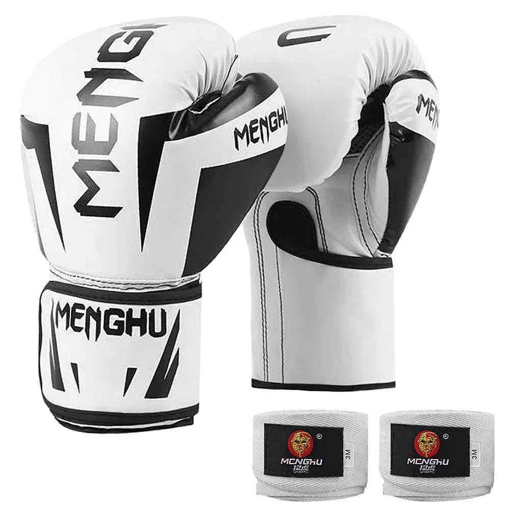 1 Pair Boxing Gloves with Wrist Support Straps Muay Thai MMA Punching Training Bag Gloves Handwraps Kick Boxing Sports Mittens
