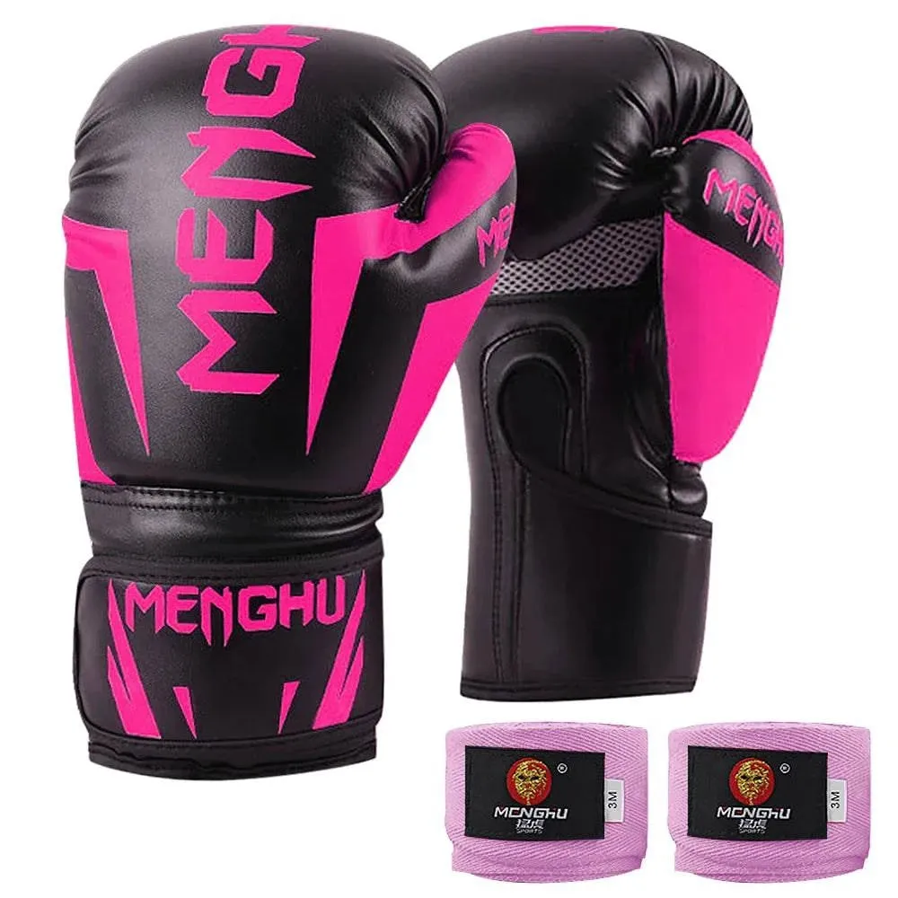 1 Pair Boxing Gloves with Wrist Support Straps Muay Thai MMA Punching Training Bag Gloves Handwraps Kick Boxing Sports Mittens