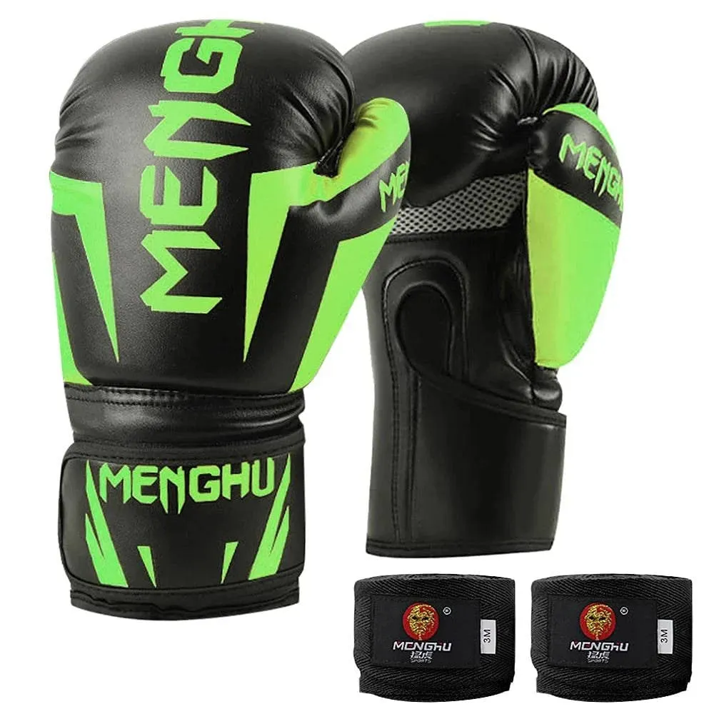 1 Pair Boxing Gloves with Wrist Support Straps Muay Thai MMA Punching Training Bag Gloves Handwraps Kick Boxing Sports Mittens