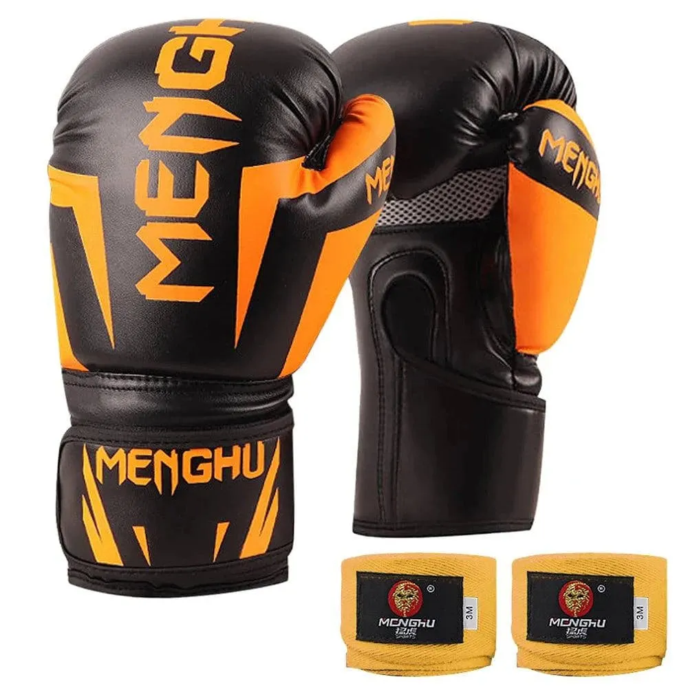1 Pair Boxing Gloves with Wrist Support Straps Muay Thai MMA Punching Training Bag Gloves Handwraps Kick Boxing Sports Mittens