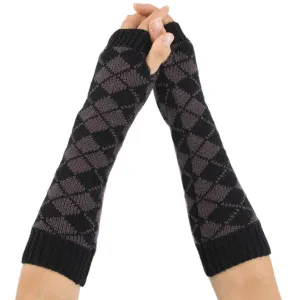 Amorar Winter Knit Fingerless Gloves Multicolor Diamond Shape Long Arm Warmer Winter Crochet Gloves with Thumb Hole Grey