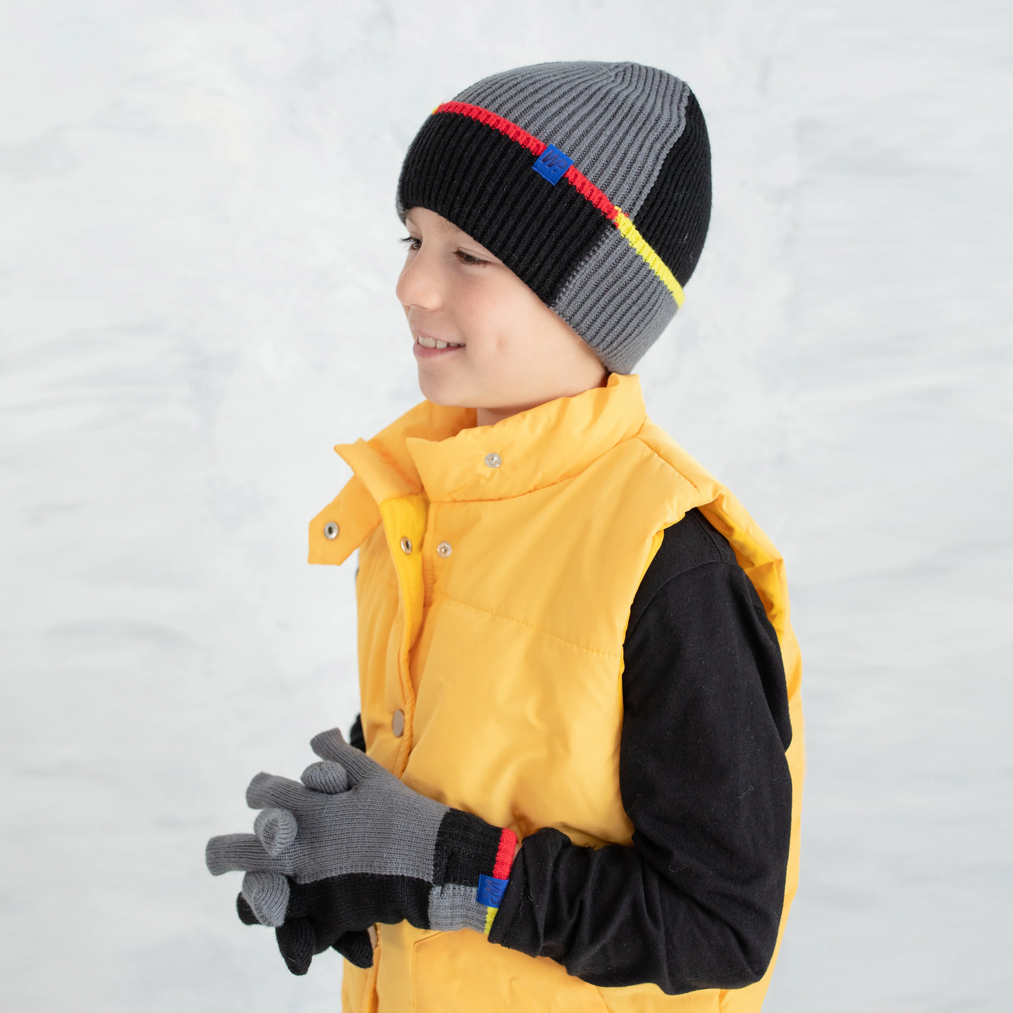 Boy's Grey Black Color Block Knit Toque