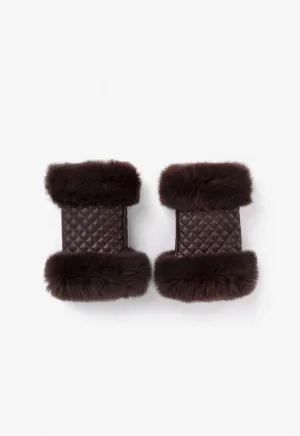 Choice Faux Fur Embellished Fingerless Gloves Brown
