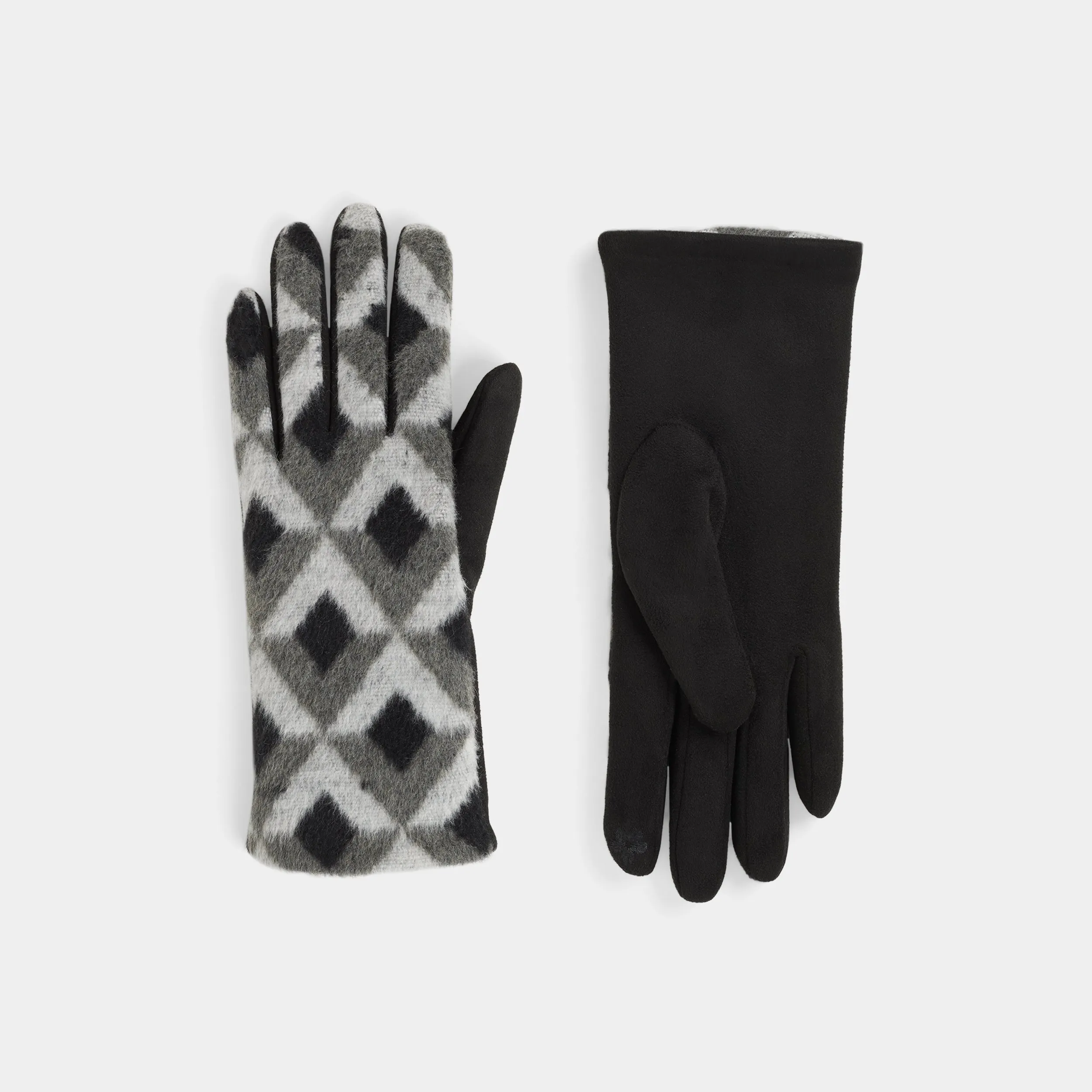 Diamond Pattern Touchscreen Gloves - Grey - Final Sale
