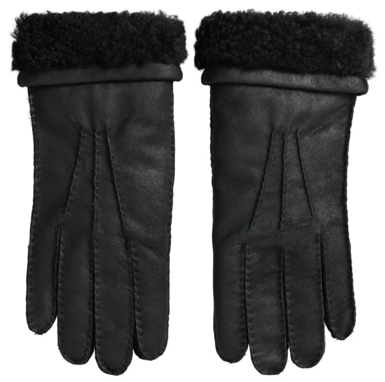 Elegant Black Leather Winter Gloves