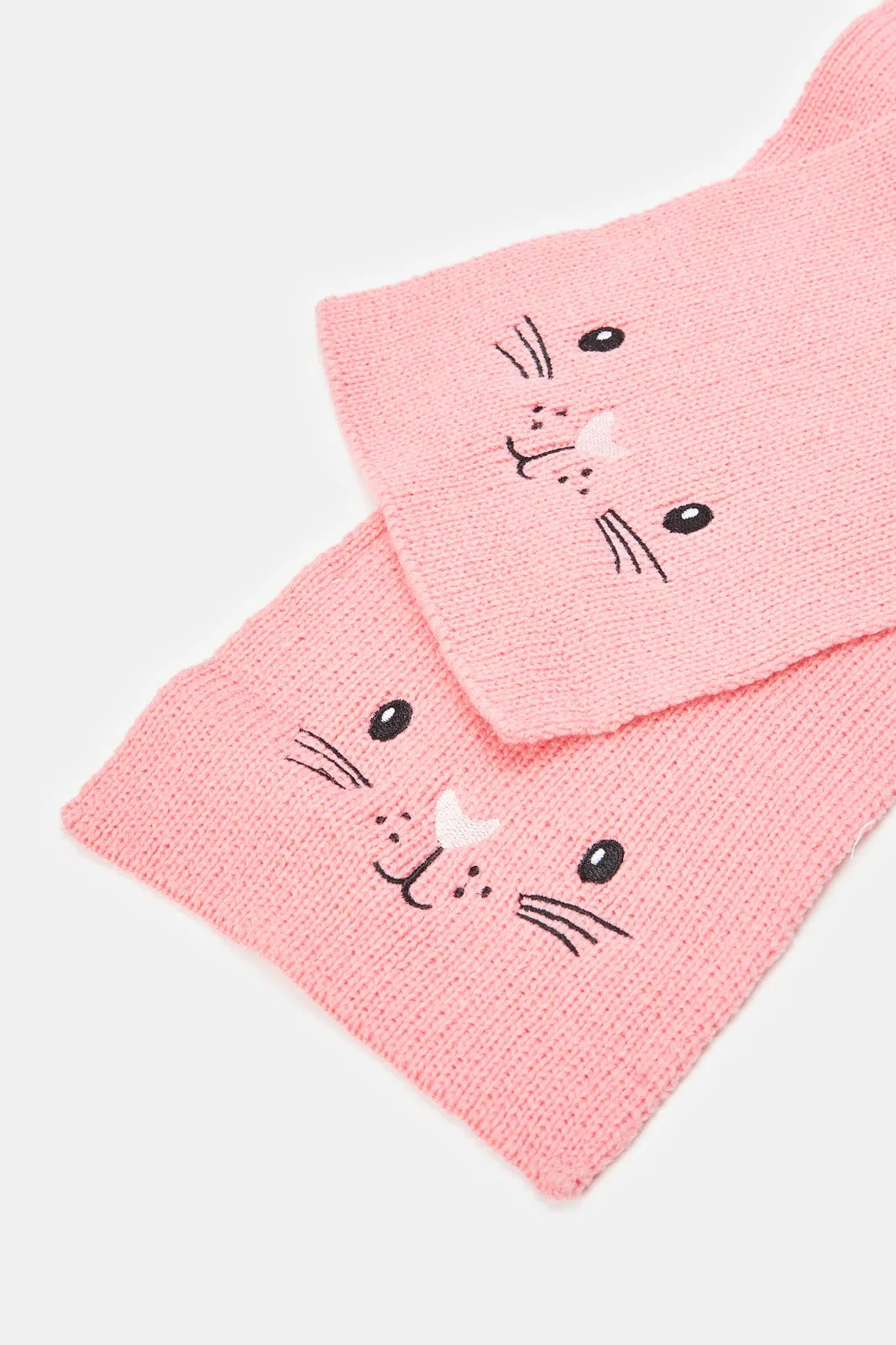 Girls Pink Embellished Scarf Set (3 Piece)