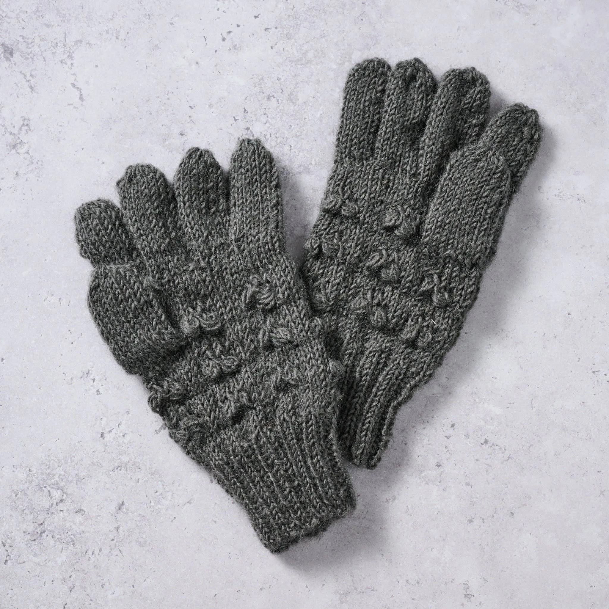 Gray Knobby Wool Gloves