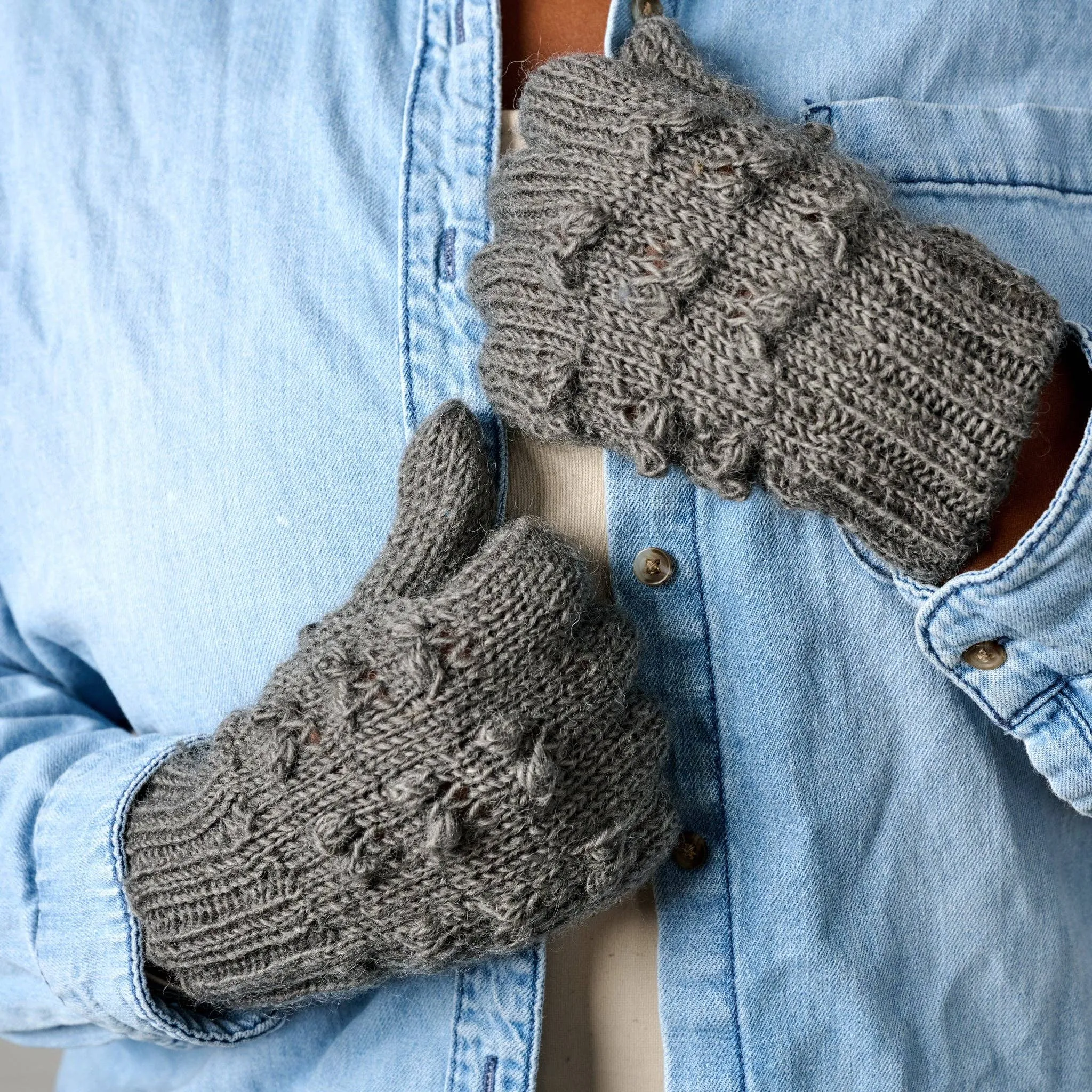 Gray Knobby Wool Gloves
