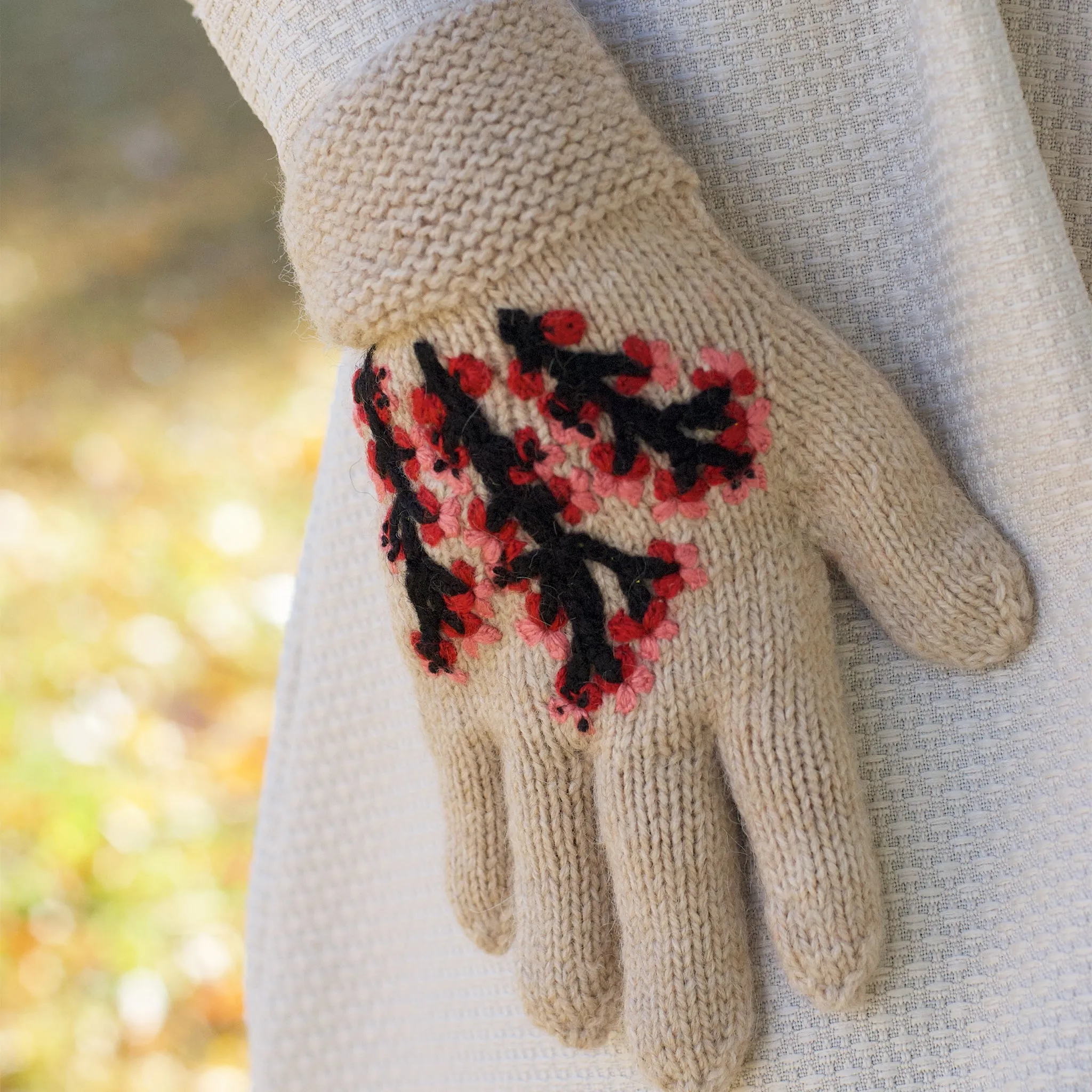 Handknit Cherry Blossom Gloves