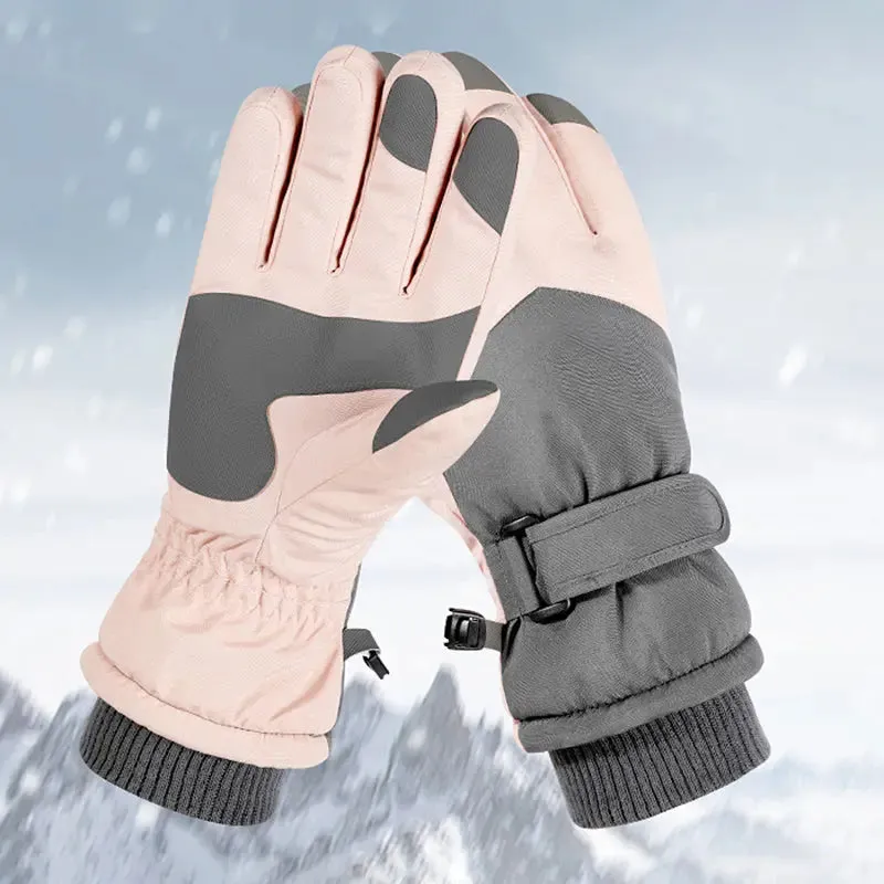 HOTIAN 1 pair Women Colorblock Snowboard Ski Gloves