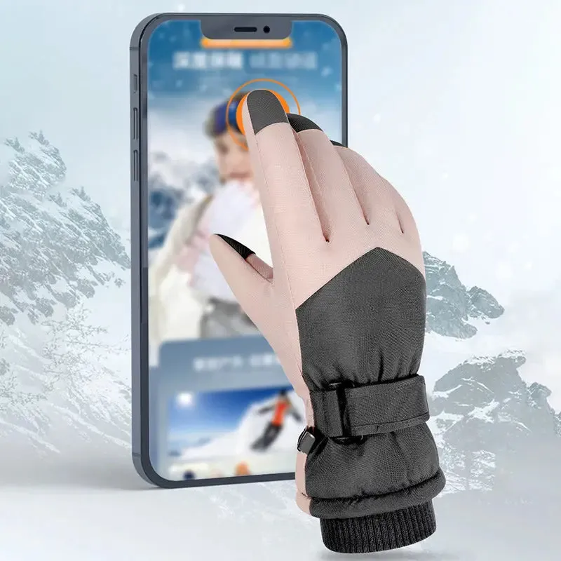 HOTIAN 1 pair Women Colorblock Snowboard Ski Gloves
