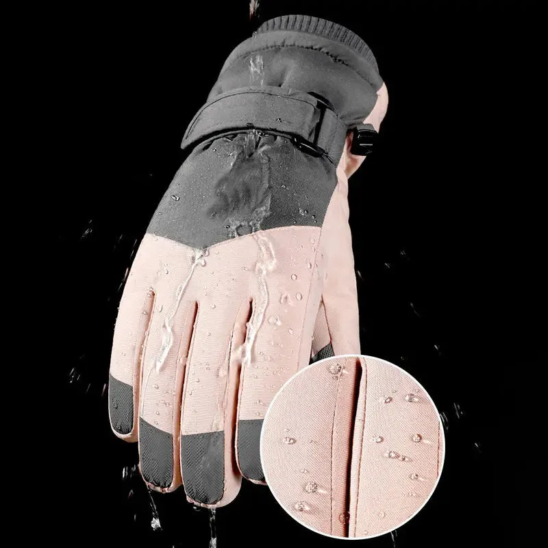 HOTIAN 1 pair Women Colorblock Snowboard Ski Gloves
