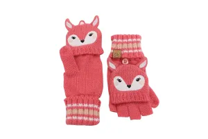 Kids Knitted Fingerless Gloves with Mitten Flaps - Deer