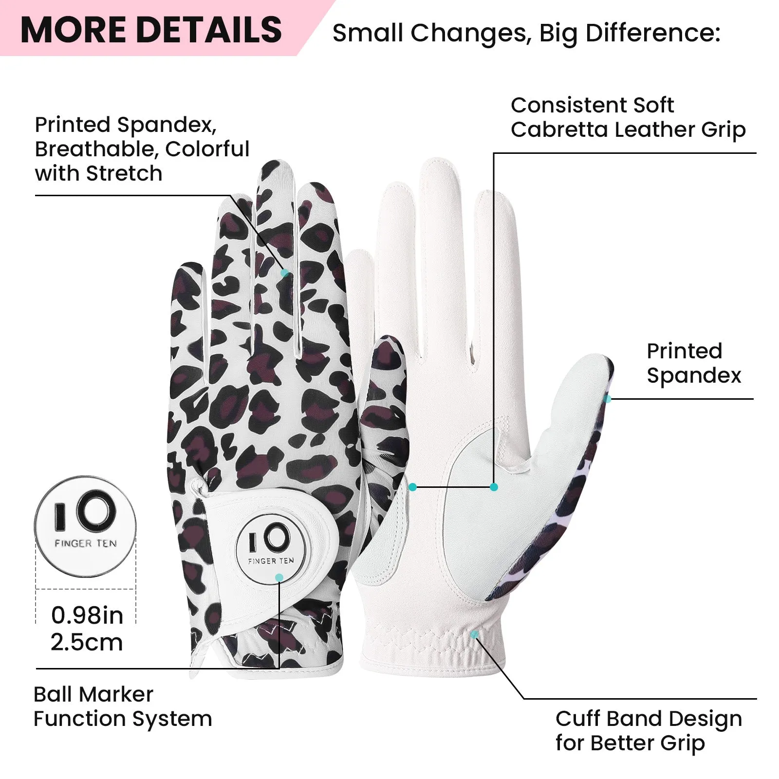 Ladies Golf Gloves Printed Leopard Stripes Colored 2 Pack