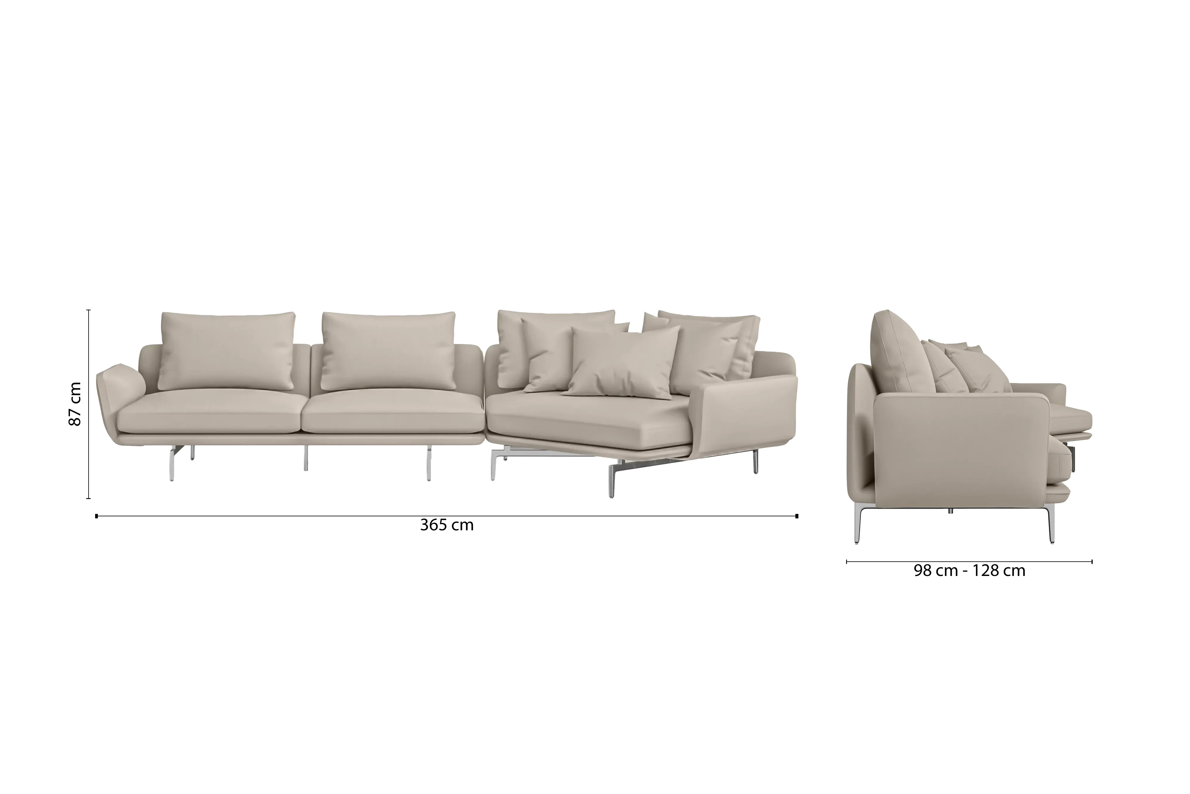 Legnano 4 Seater Right Hand Facing Chaise Lounge Corner Sofa Sand Leather
