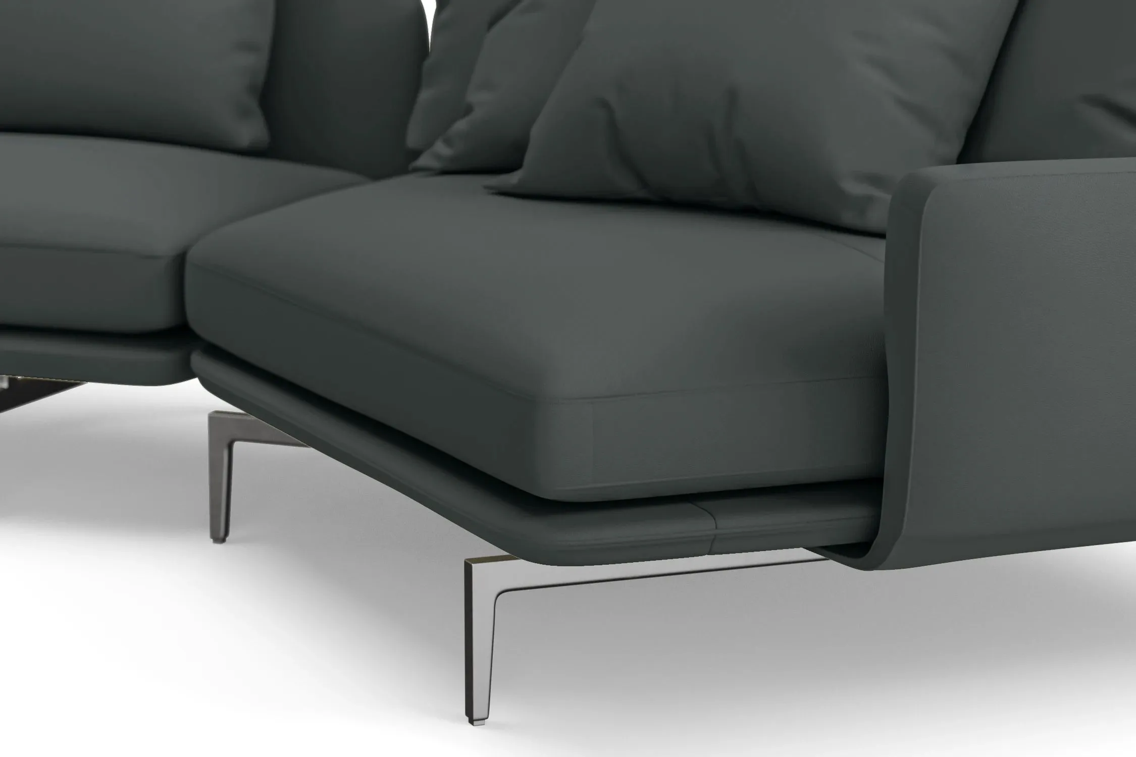 Legnano 4 Seater Right Hand Facing Chaise Lounge Corner Sofa Slate Leather
