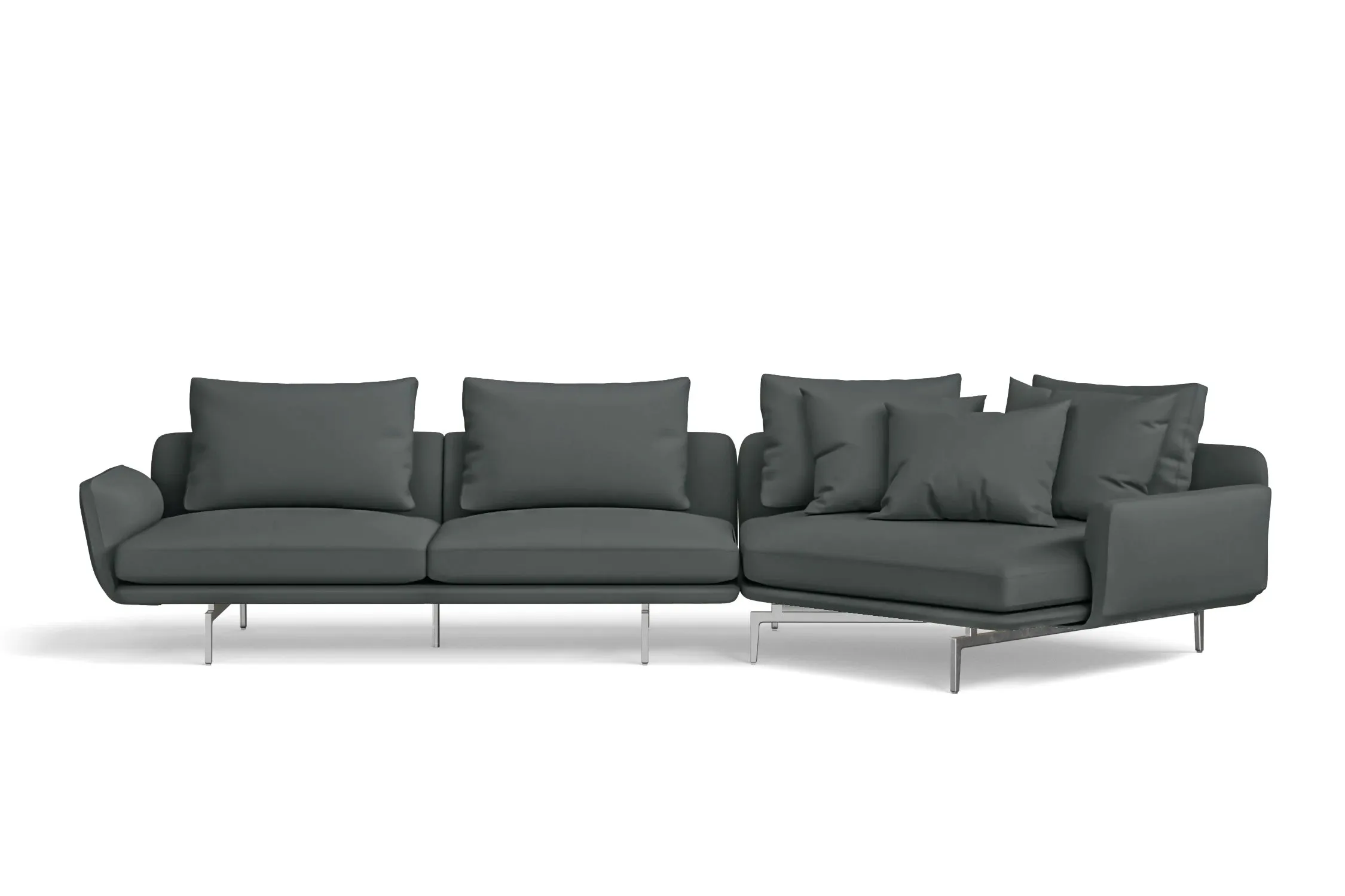 Legnano 4 Seater Right Hand Facing Chaise Lounge Corner Sofa Slate Leather