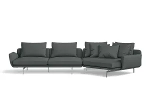 Legnano 4 Seater Right Hand Facing Chaise Lounge Corner Sofa Slate Leather