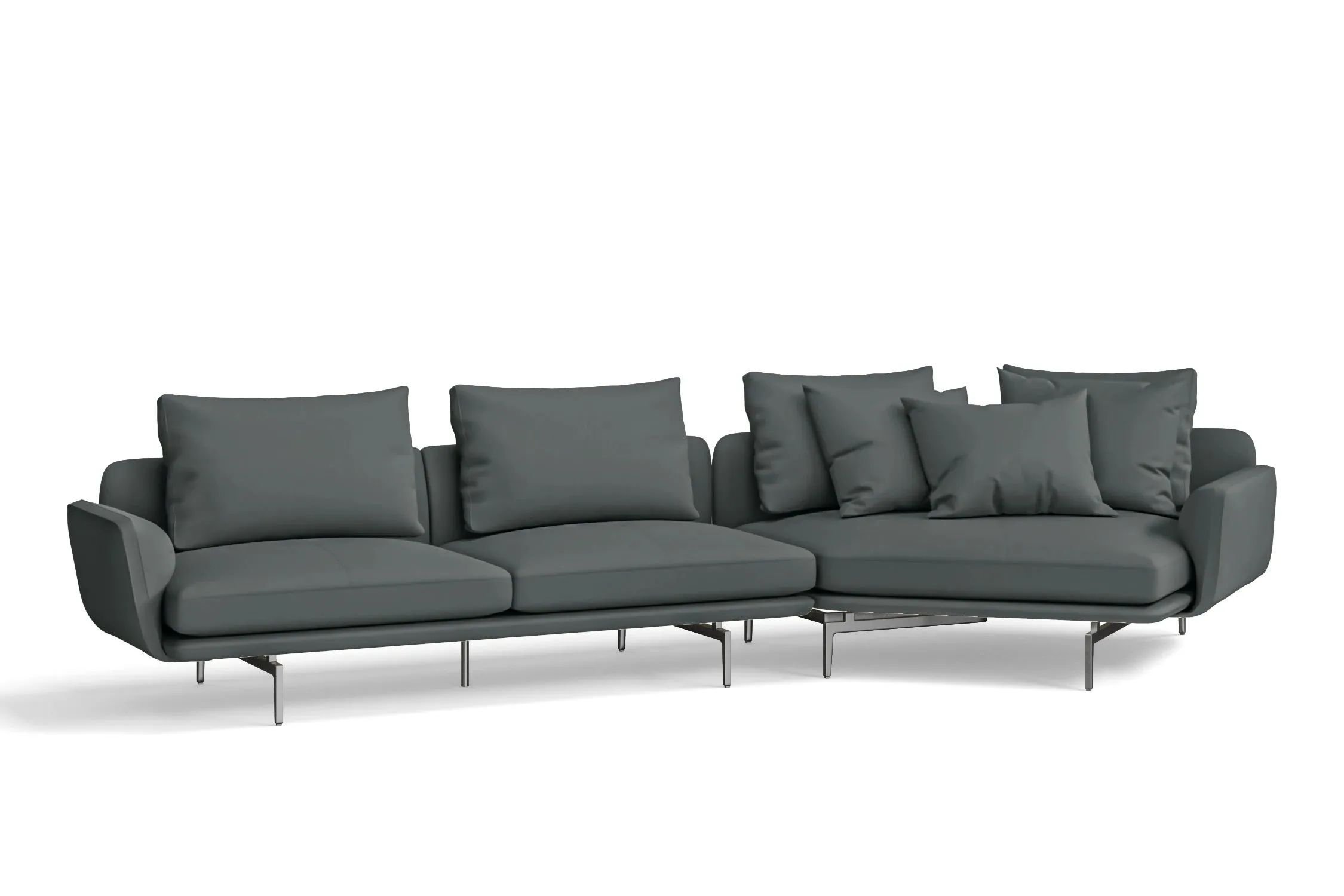 Legnano 4 Seater Right Hand Facing Chaise Lounge Corner Sofa Slate Leather