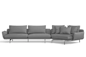 Legnano 5 Seater Right Hand Facing Chaise Lounge Corner Sofa Grey Leather