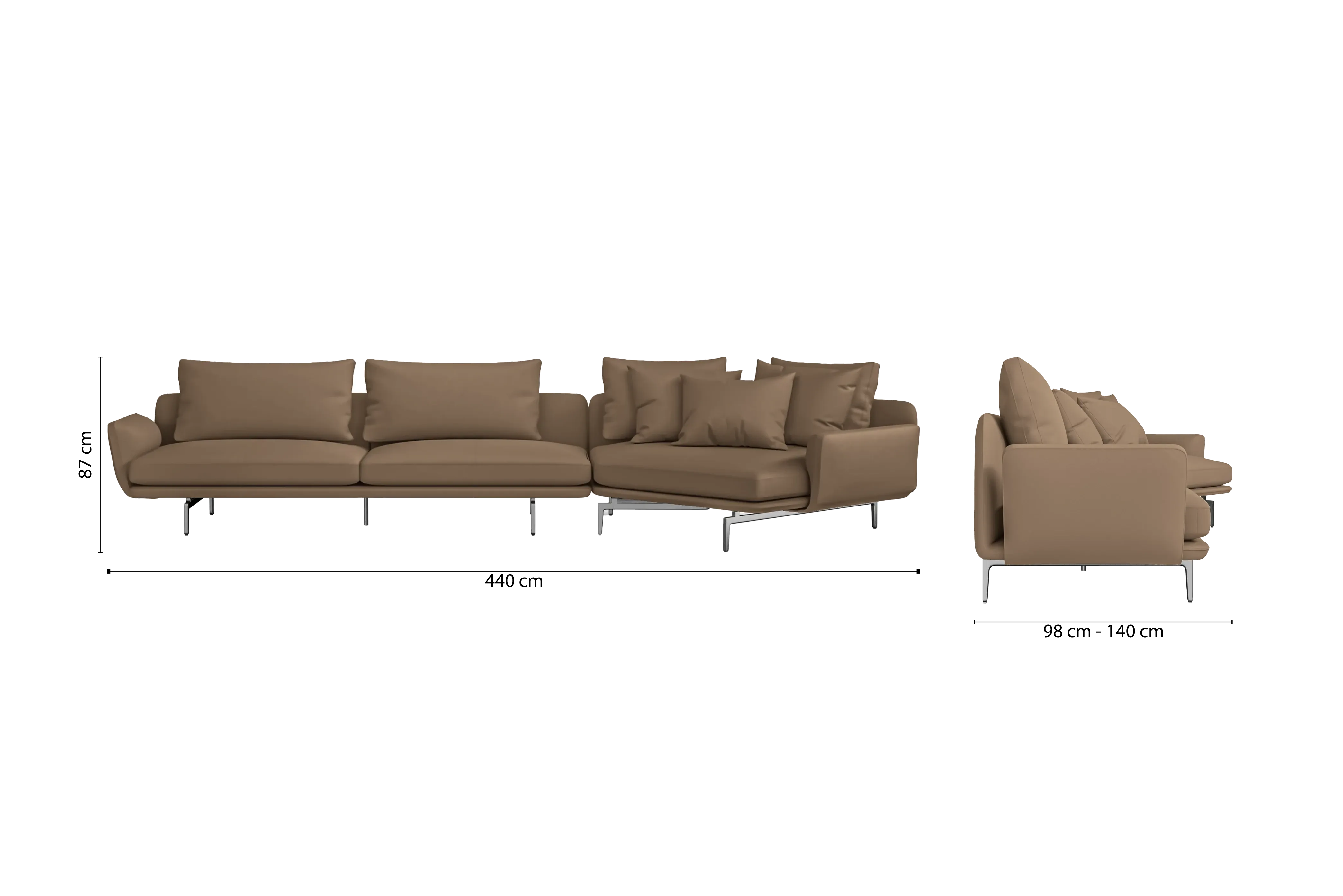 Legnano 5 Seater Right Hand Facing Chaise Lounge Corner Sofa Stone Leather