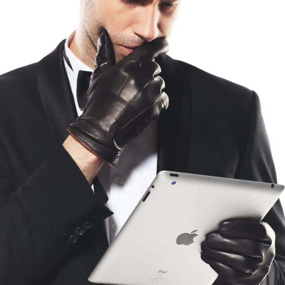 Men's Brown Fleece Lining Winter Leather Gloves