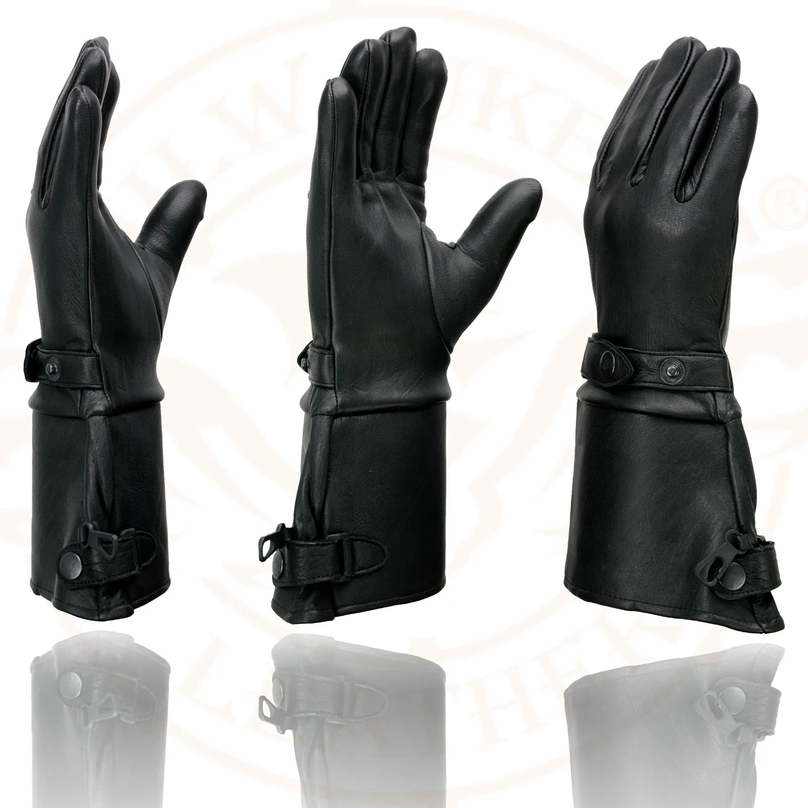 SH857 Men's Gauntlet Motorcycle Hand Gloves- Deerskin Long Cuff with Snap Closure Thermal Lined-SH857