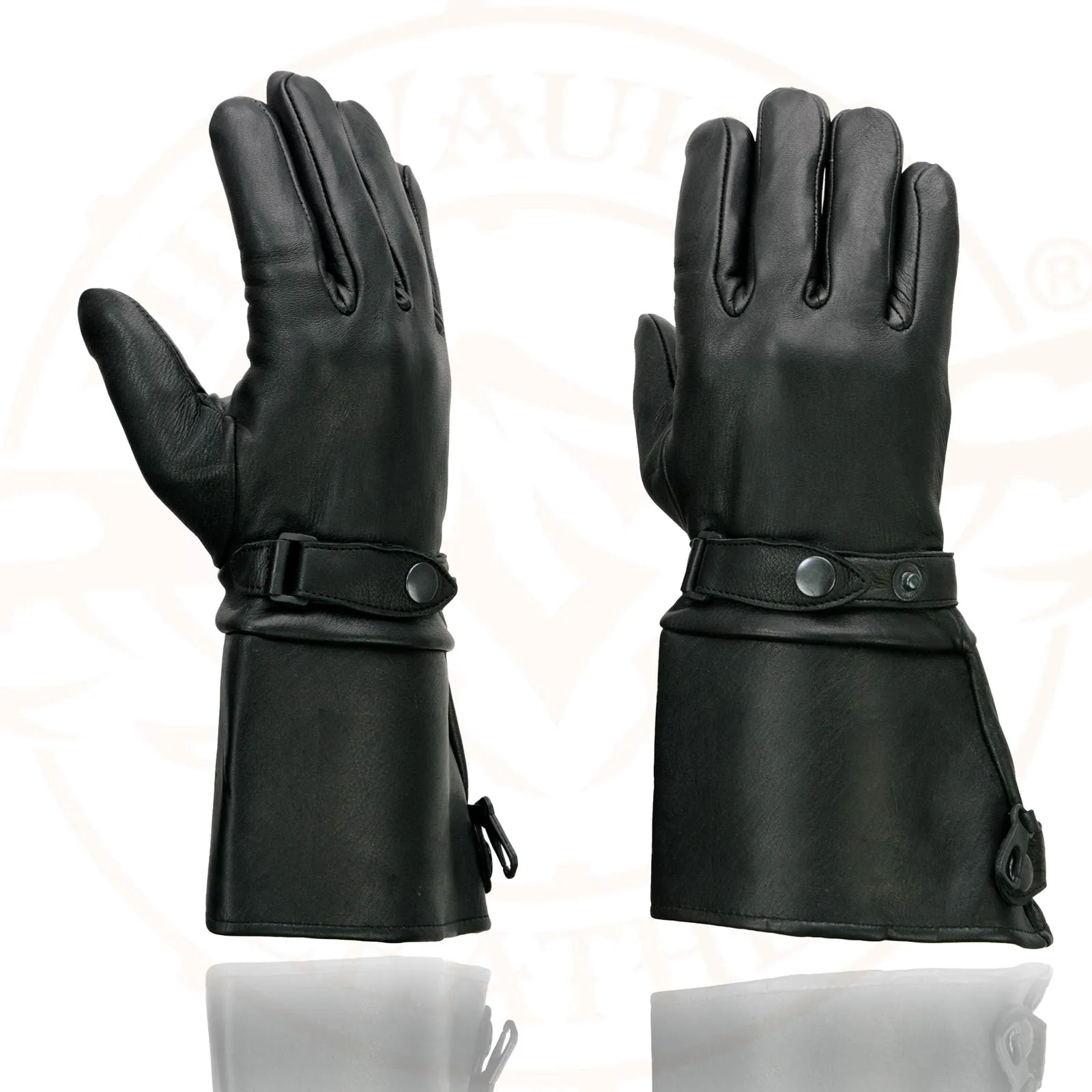 SH857 Men's Gauntlet Motorcycle Hand Gloves- Deerskin Long Cuff with Snap Closure Thermal Lined-SH857