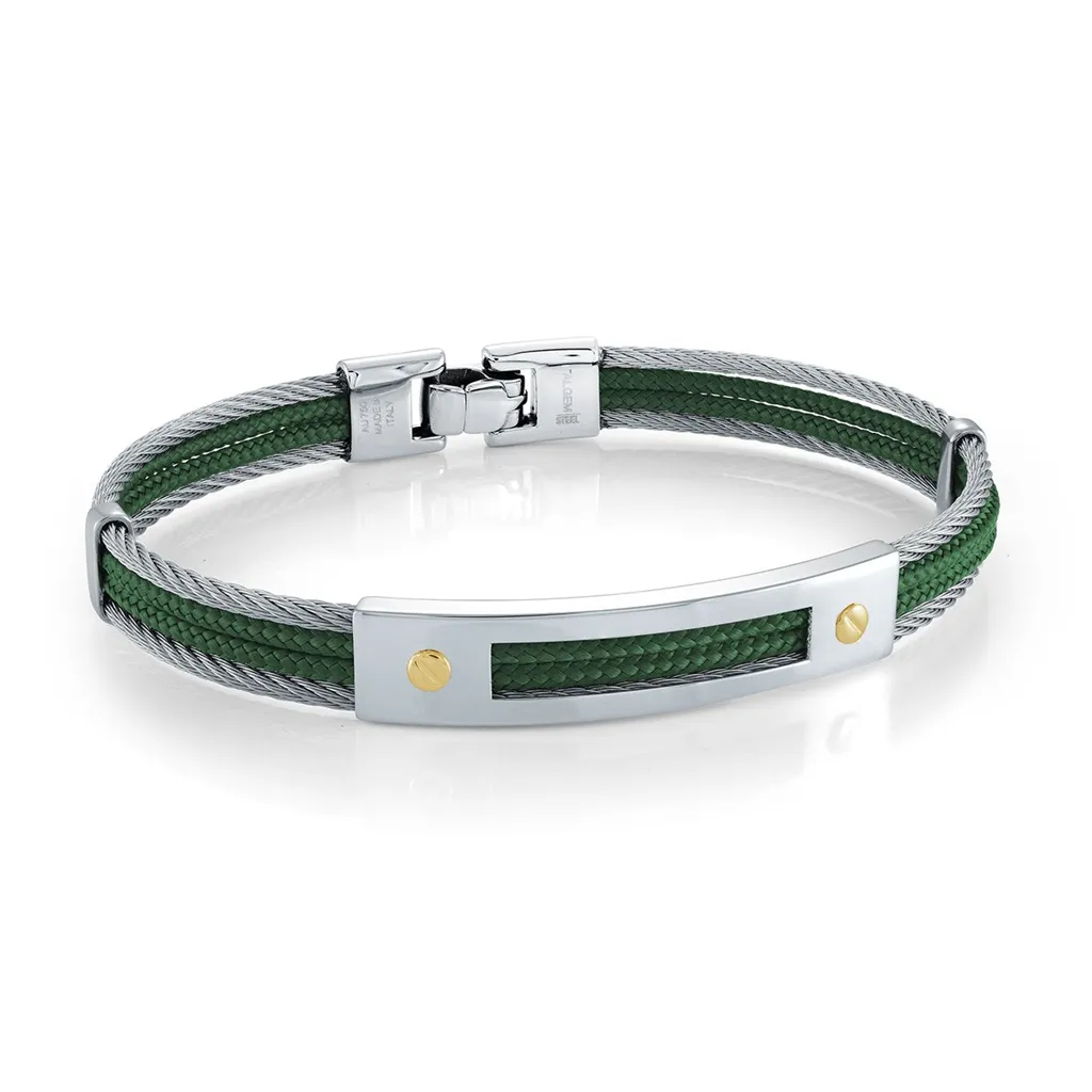 Stainless Steel Green Cord Men's Bracelet