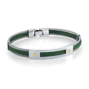 Stainless Steel Green Cord Men's Bracelet
