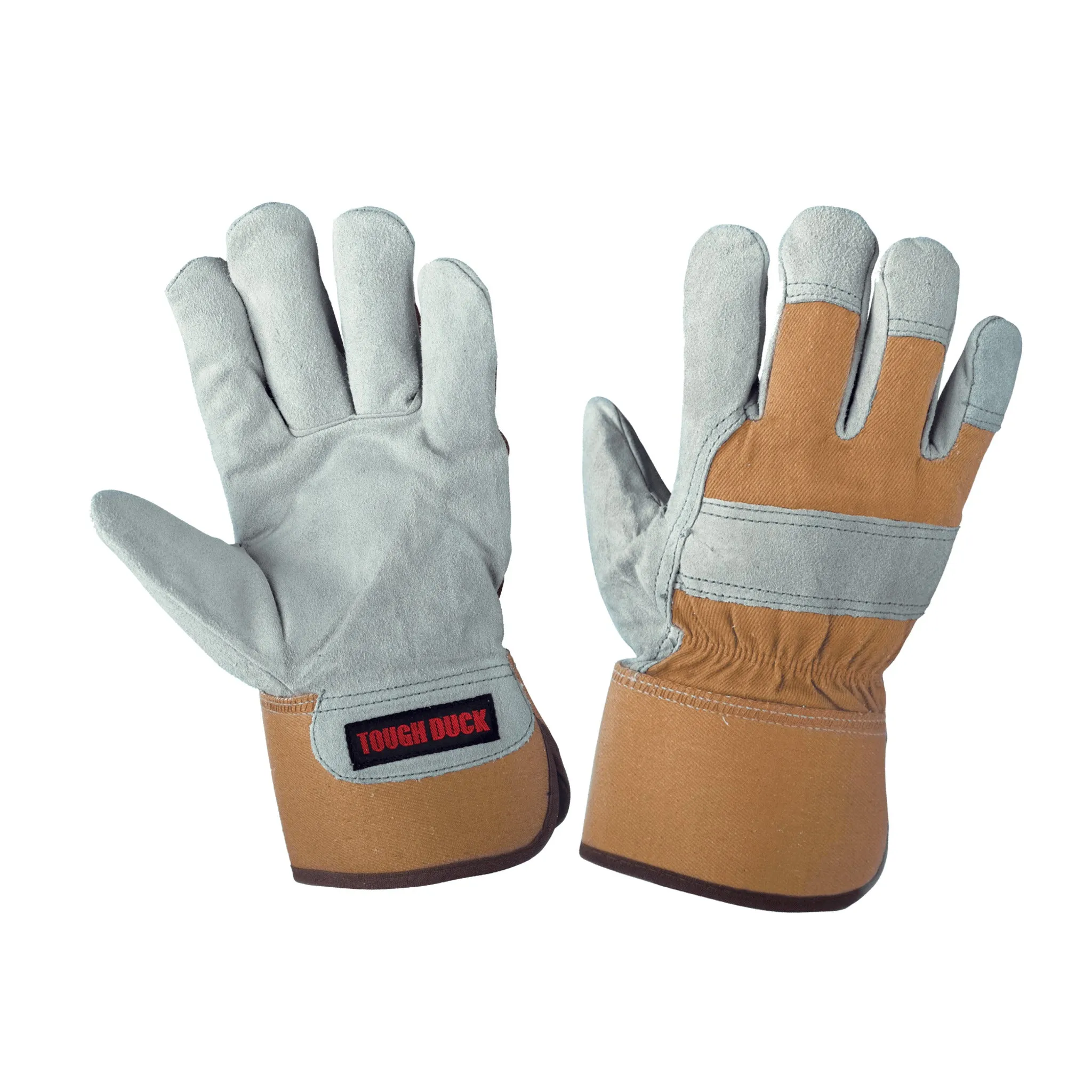 Tough Duck Winter Work Gloves, 100G Thinsulate, Split Leather, Rubberized Safety Cuff, Cotton Duck, All-Season Protection, Leather Knuckle Straps | Sizes M-2XL