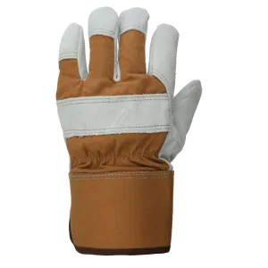 Tough Duck Winter Work Gloves, 100G Thinsulate, Split Leather, Rubberized Safety Cuff, Cotton Duck, All-Season Protection, Leather Knuckle Straps | Sizes M-2XL
