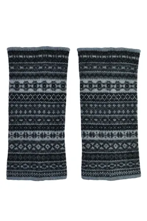 Tweed Fair isle wrist warmer fingerless gloves - Charcoal Grey