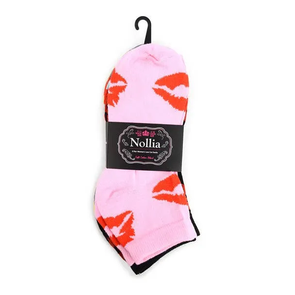 Women's Kisses Low Cut Socks - 6 Pack Assorted Colors